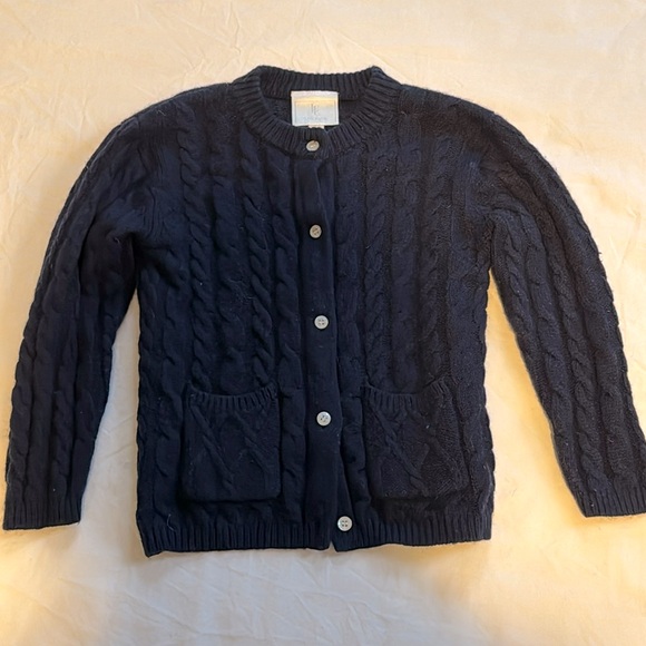 Little English | Classic cashmere blend cable knit cardigan sweater | 4T | Navy - Picture 2 of 7